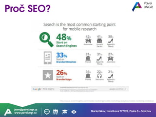 Markeťákov, Holečkova 777/39, Praha 5 – Smíchov
jsem@pavelungr.cz
www.pavelungr.cz
http://www.smartinsights.com/mobile-marketing/mobile-marketing-analytics/mobile-marketing-statistics/
 