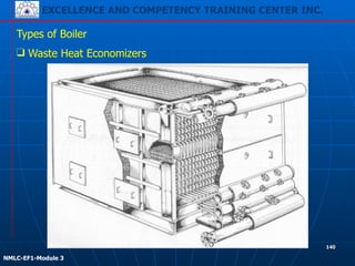EXCELLENCE AND COMPETENCY TRAINING CENTER INC.
!
!
NMLC-EF1-Module 3
140
Types of Boiler
❑ Waste Heat Economizers
 