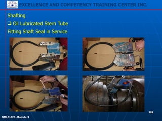 EXCELLENCE AND COMPETENCY TRAINING CENTER INC.
!
!
NMLC-EF1-Module 3
283
Shafting
❑ Oil Lubricated Stern Tube
Fitting Shaft Seal in Service
 