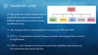  The main role of the transport layer is
to provide the logical communication
between application processes running
on di...