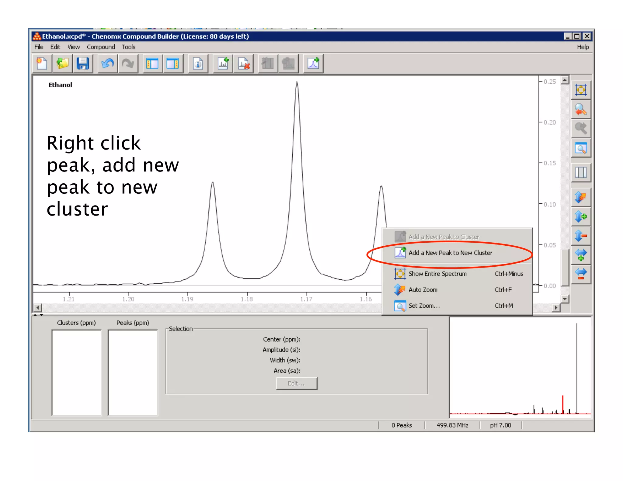 Right click
peak, add new
peak to new
cluster
 