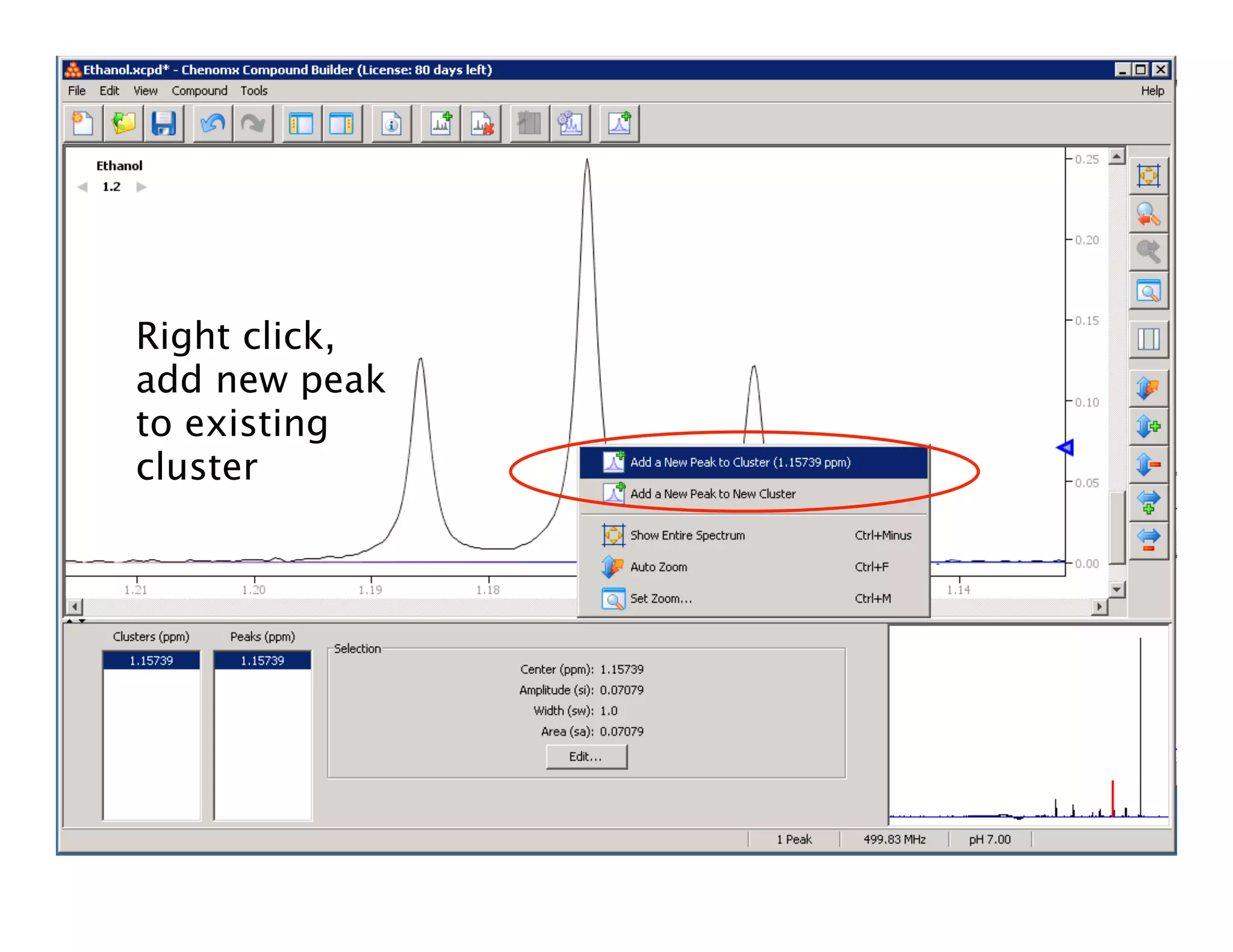 Right click,
add new peak
to existing
cluster
 