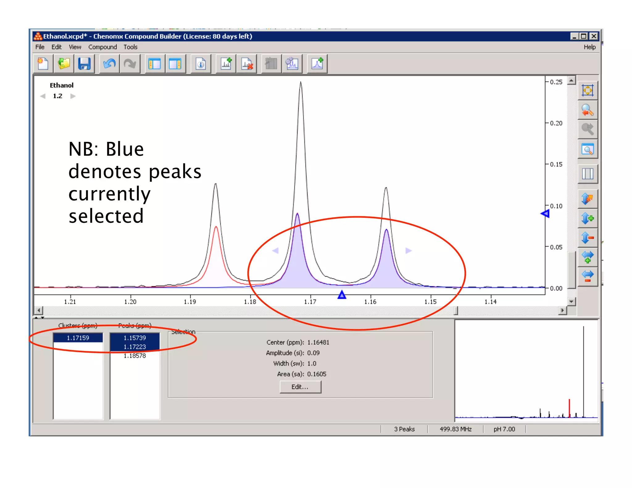 NB: Blue
denotes peaks
currently
selected
 