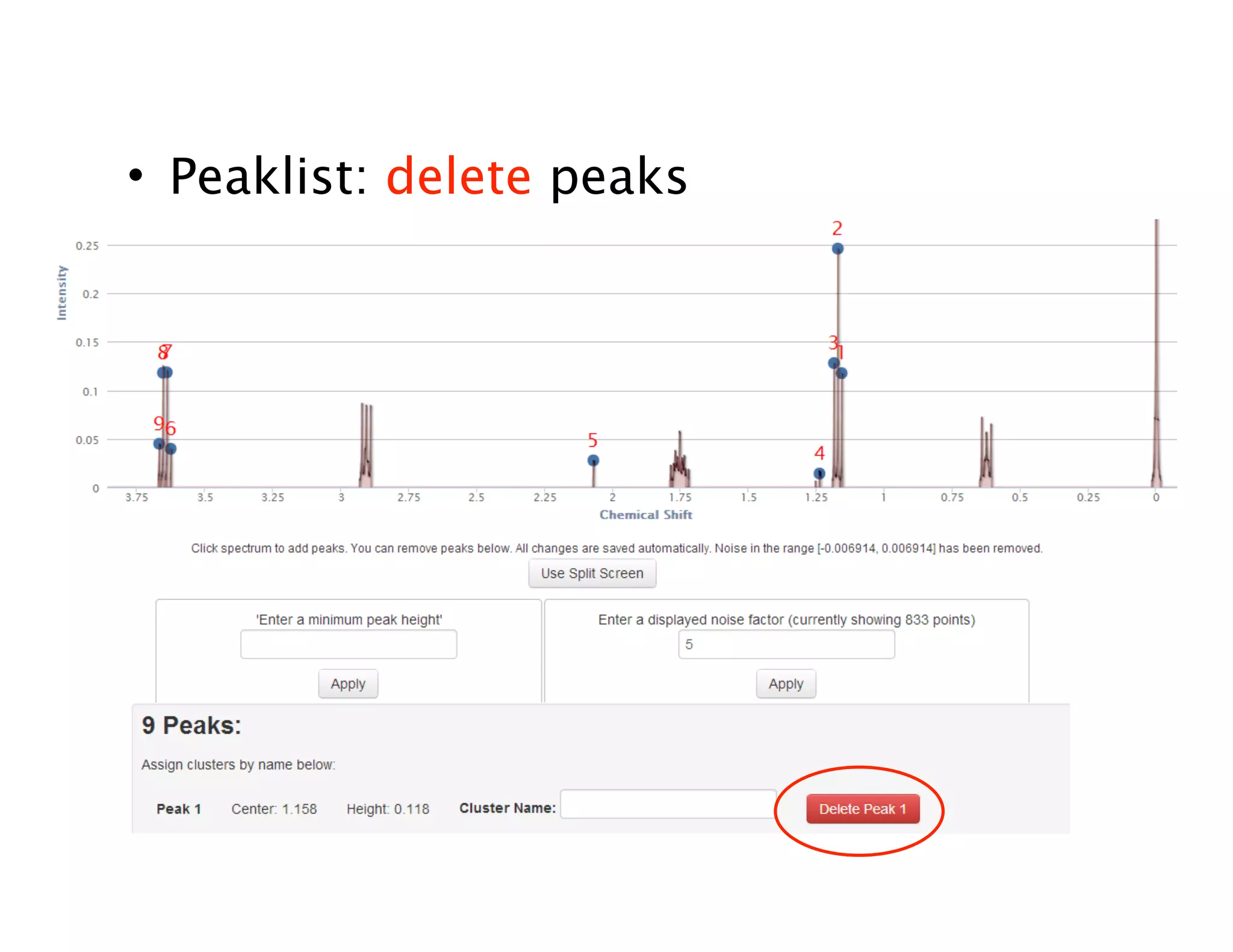 • Peaklist: delete peaks
 