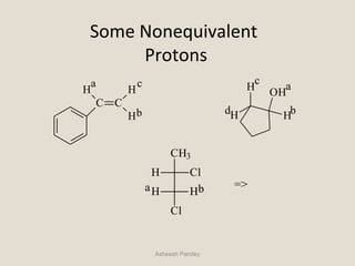 Some Nonequivalent
Protons
Asheesh Pandey
C C
H
H
H
a
b
c
OH
H
H
H
a
b
c
d
CH3
H Cl
H H
Cl
a b =>
 
