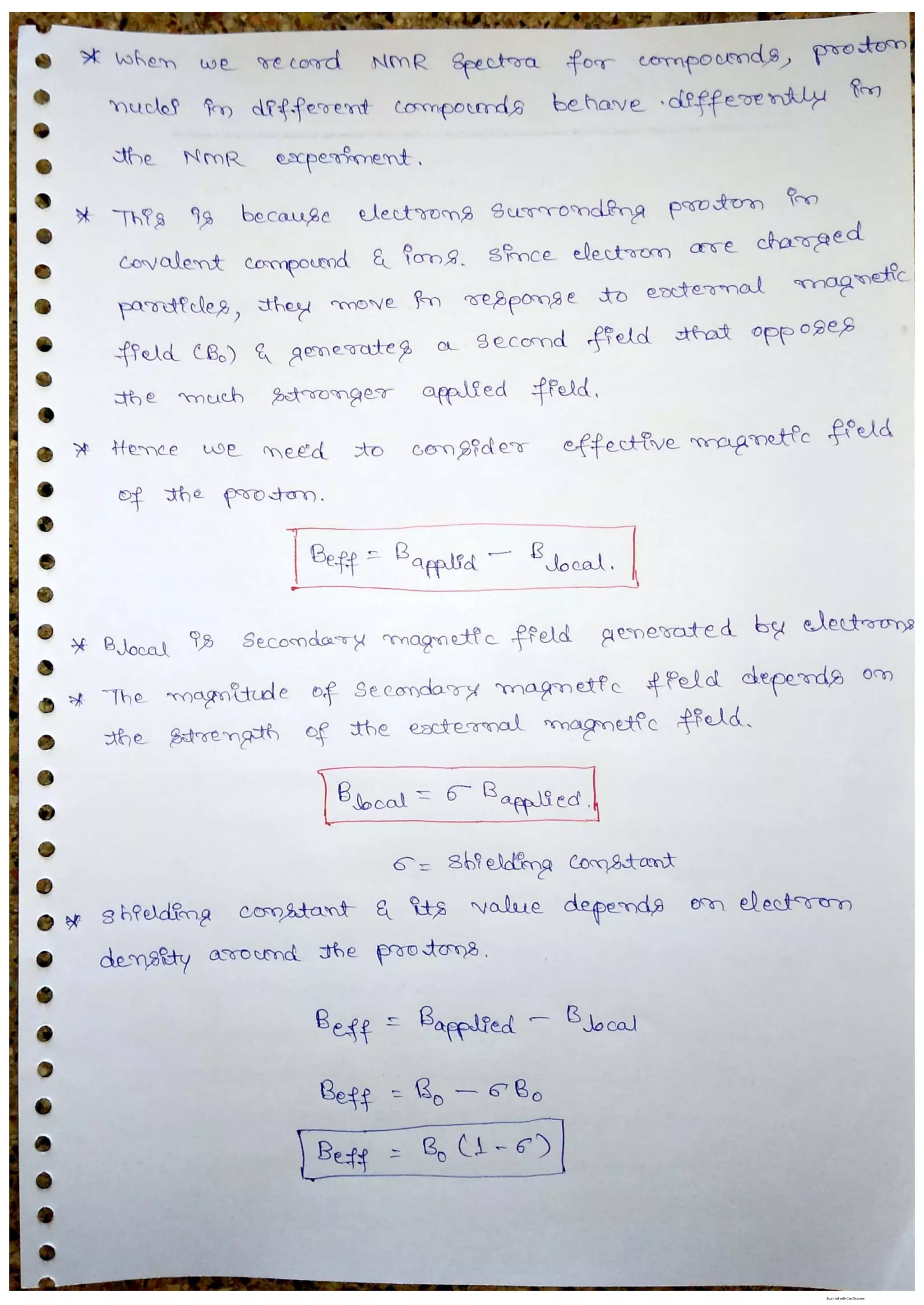 Proton (1H) NMR Spectroscopy Hand Written Notes PDF