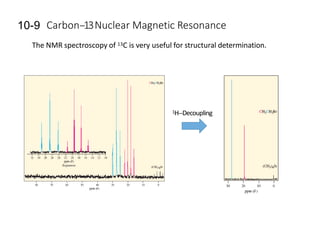 10-9 Carbon-‐13Nuclear Magnetic Resonance
The NMR spectroscopy of 13C is very useful for structural determination.
1H-‐Decoupling
 