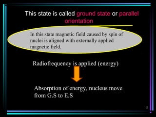 5
This state is called ground state or parallel
orientation
In this state magnetic field caused by spin of
nuclei is align...