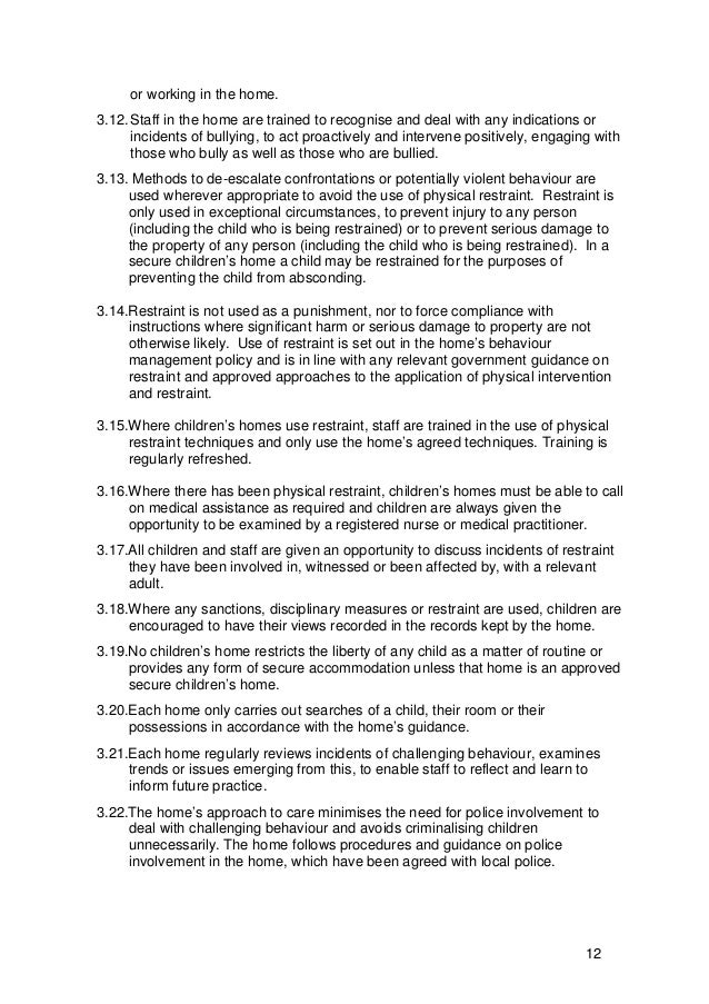 National Minimum Standards Children's Homes England