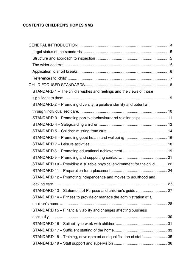 National Minimum Standards Children's Homes England