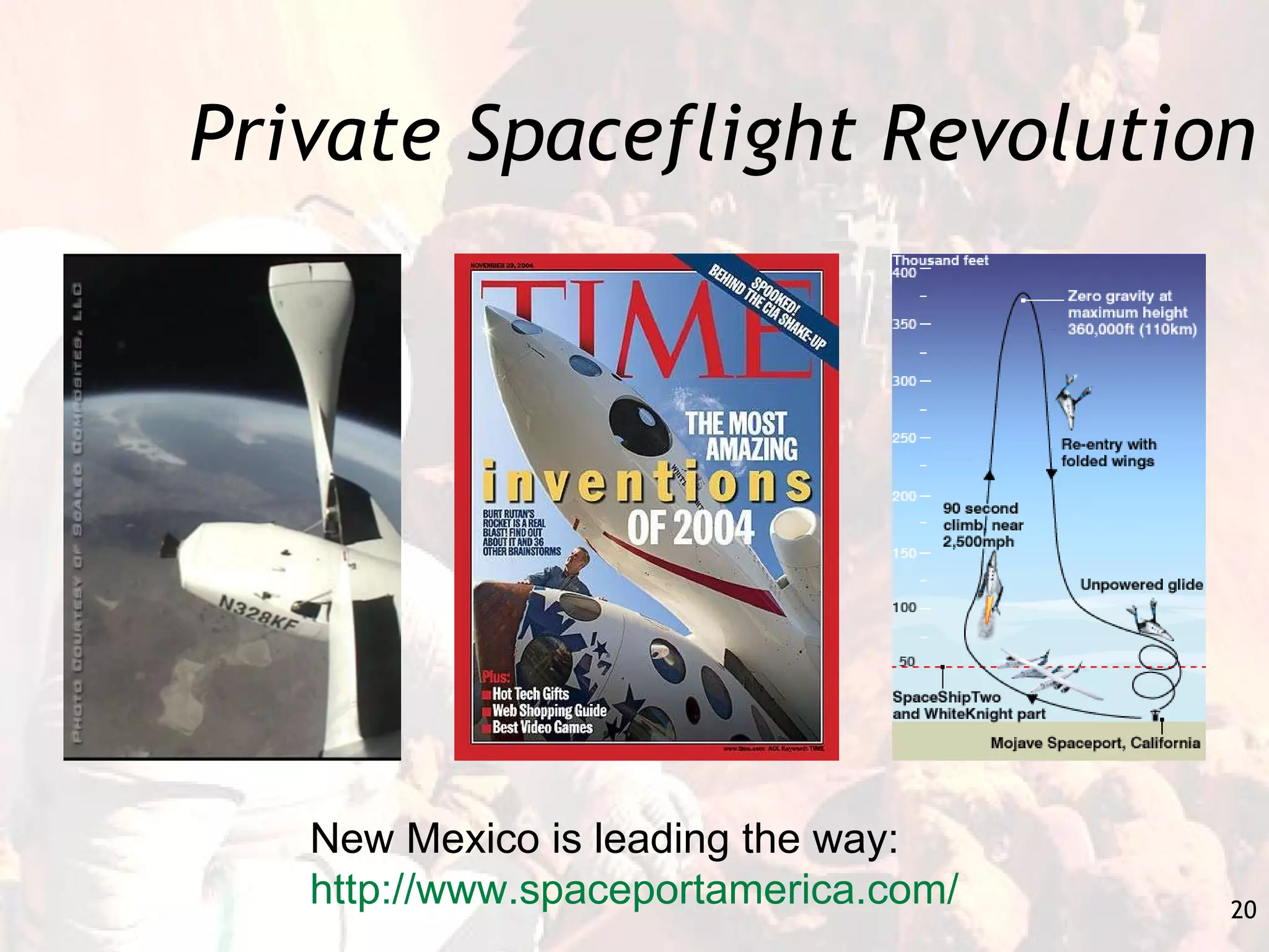 Private Spaceflight Revolution New Mexico is leading the way: http://www.spaceportamerica.com/ 