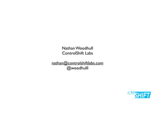 Nathan Woodhull
ControlShift Labs
nathan@controlshiftlabs.com
@woodhulll