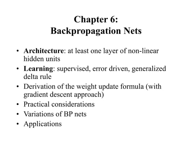 Chapter No. 6: Backpropagation Networks | PPT