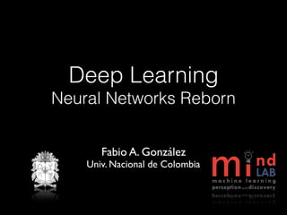 Deep Learning
Neural Networks Reborn
Fabio A. González
Univ. Nacional de Colombia
 