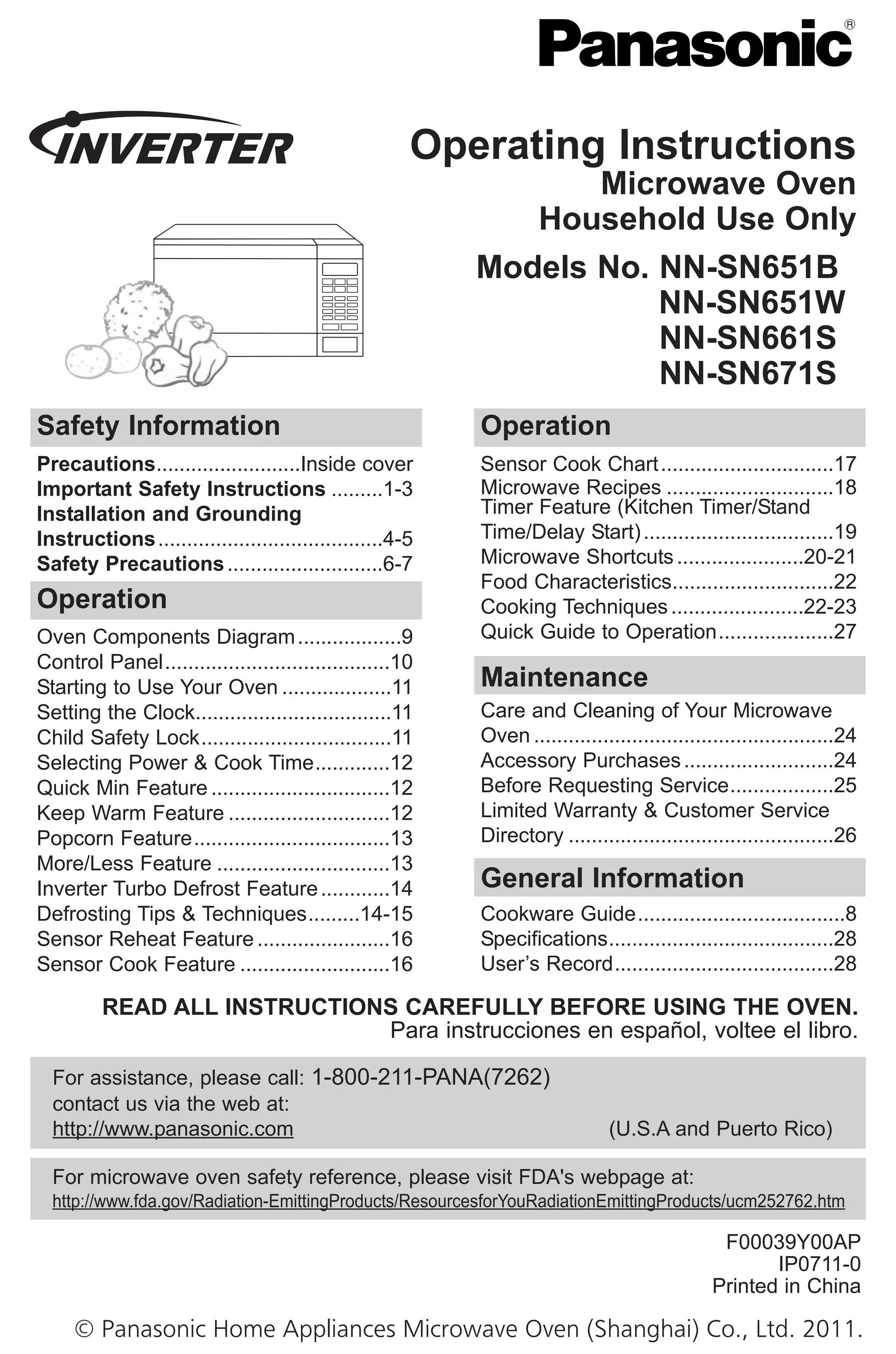 Panasonic NNSN661S Countertop Microwave Oven GUIDE PDF
