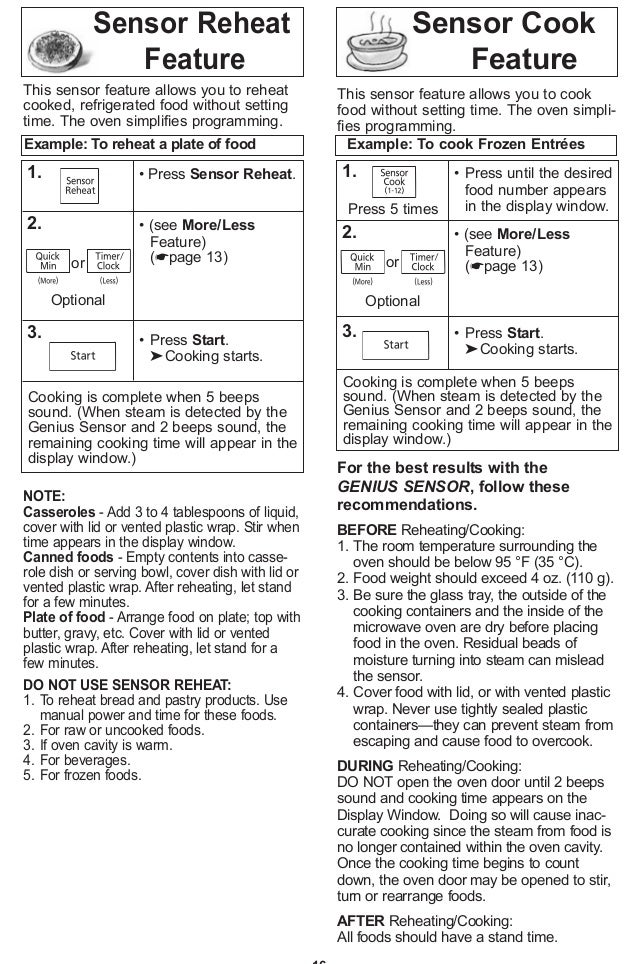 Panasonic Sensor Cook Chart