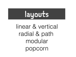 linear & vertical
radial & path
modular
popcorn
layouts
 
