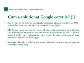 Cum a solutionat Google cererile? (I) 
 DA: Google va va informa ca accepta solicitarea dumneavoastra si ca URL-urile 
au...