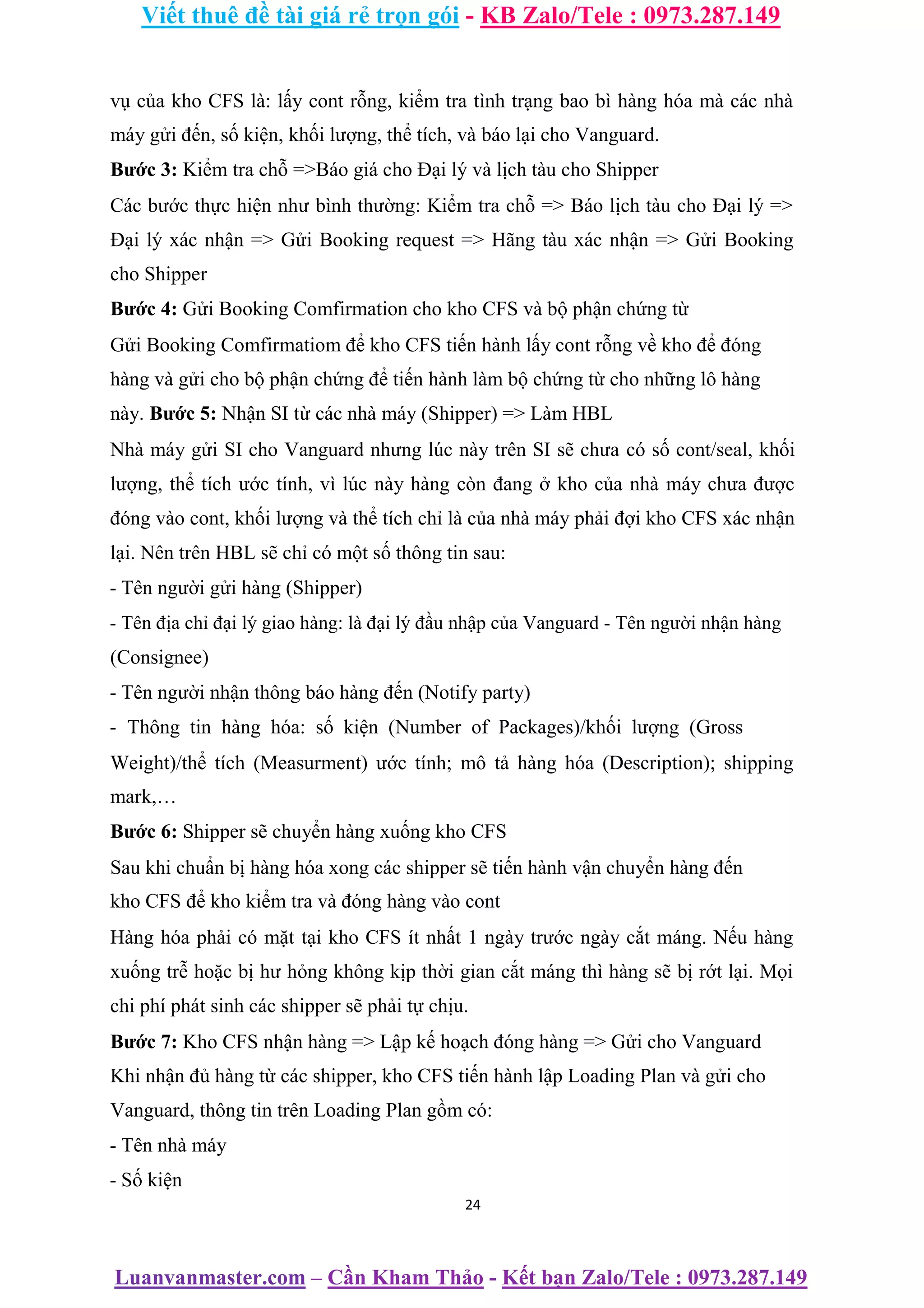 Nâng cao chất lượng dịch vụ xuất khẩu hàng lẻ bằng đường biển từ Hồ Chí ...