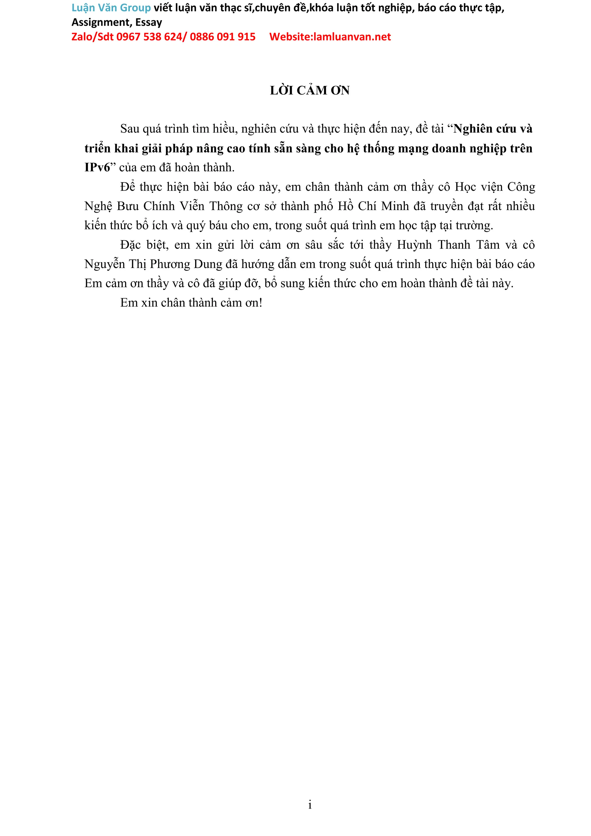 Đồ án Nghiên cứu và triển khai giải pháp nâng cao tính sẵn sàng cho hệ  thống mạng doanh nghiệp trên IPv6 | DOC