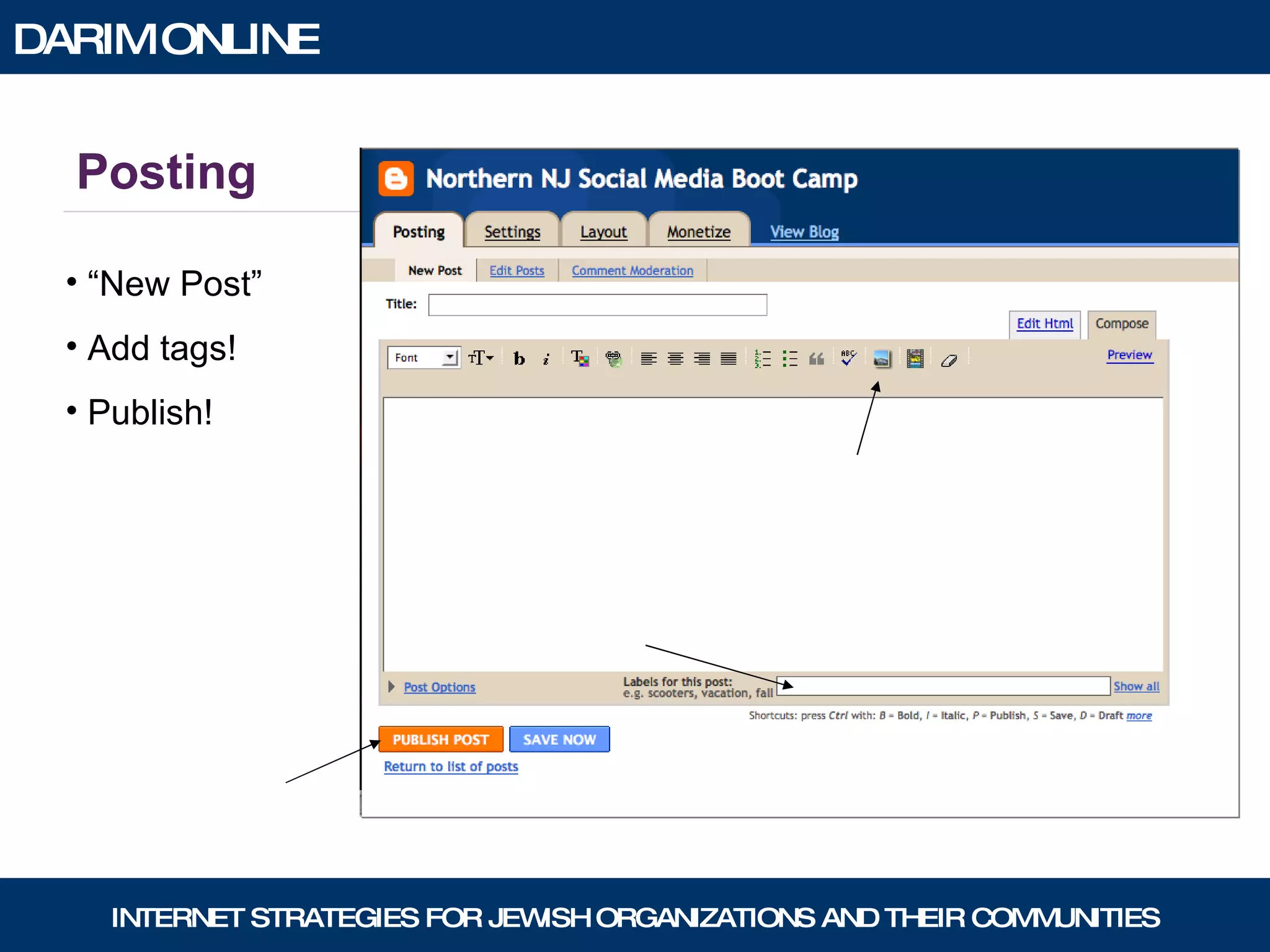Posting “ New Post” Add tags! Publish! 