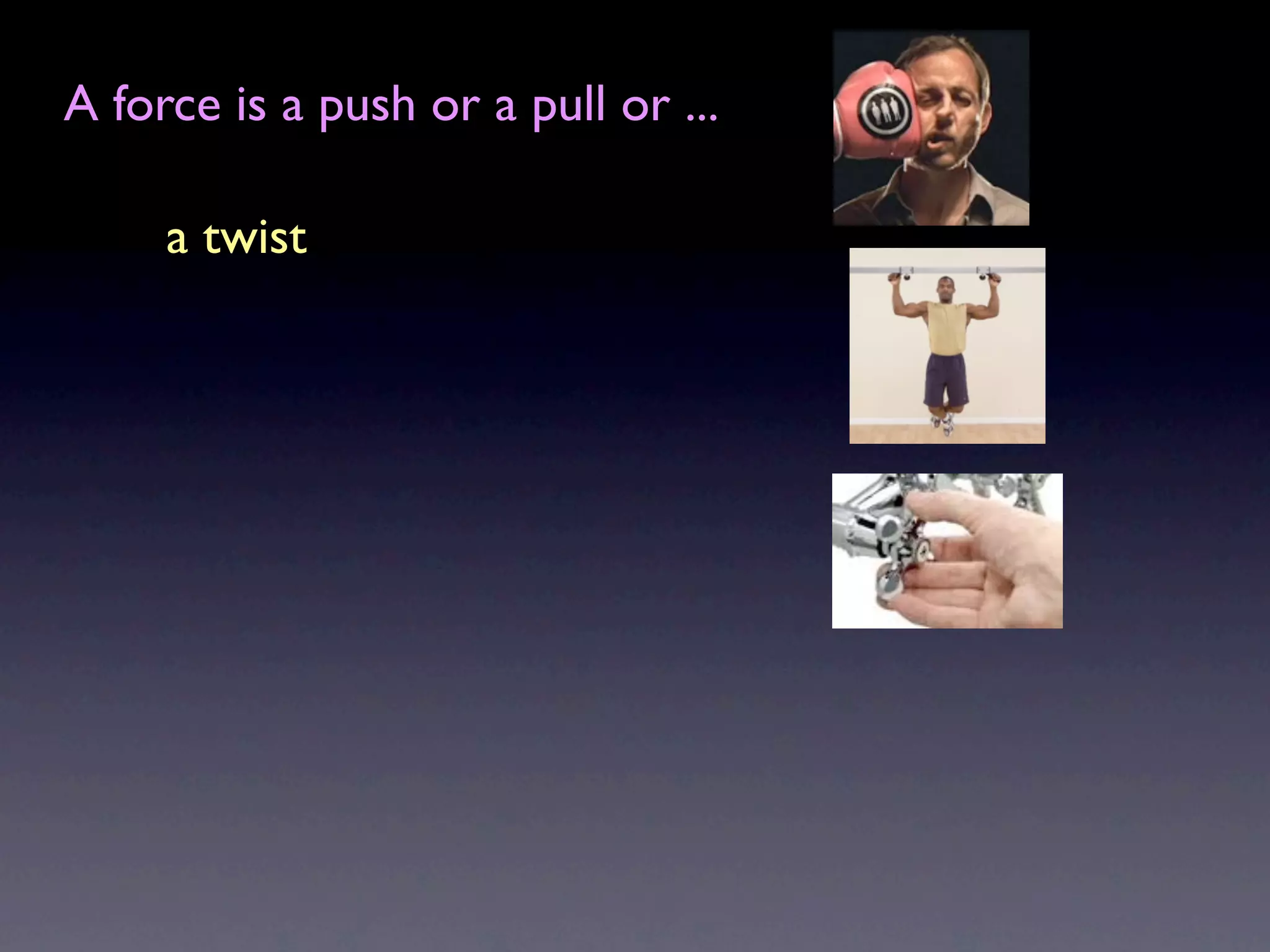 A force is a push or a pull or ...

     a twist
 