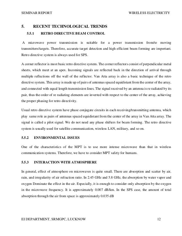 Wireless Electricity Report Word Docs