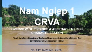13- 14th October, 2015
Nam Ngiep 1
CRVA
OVERVIEW OF FINDINGS & APPROACH TO RISK
CHARACTERISATION
Tarek Ketelsen, Director of Technical Programs, International Center for
Environmental Management (ICEM)
 