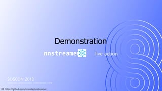 83 https://github.com/nnsuite/nnstreamer
SOSCON 2018
SAMSUNG OPEN SOURCE CONFERENCE 2018
nnstreamer live action
Demonstration
 