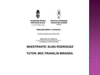 MAESTRANTE: ELISA RODRIGUEZ TUTOR: MSC FRANKLIN MIRANDA  
