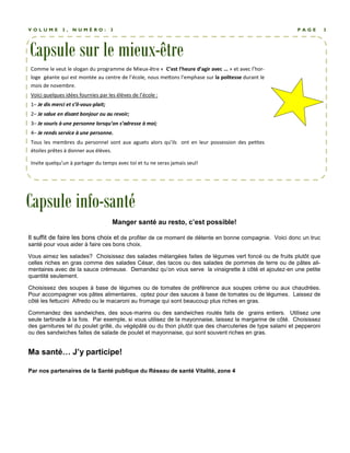 - 
Saviez-vous que 13 % des familles de l’école ont besoin de support financier pour per-mettre 
à leur enfant de prendre un repas sain et nutritif à la cafétéria? Saviez-vous que 
l’école soutient financièrement ces familles grâce à la Fondation Bob Fife et sa généreuse 
contribution de plus de 6,000 $? Saviez-vous qu’il nous en coûte environ 10,000 $ annuel-lement 
pour combler tous les besoins de nos petits estomacs? 
Qu’est-ce que c’est? Cette initiative permet aux gens de notre communauté de faire le 
don d’un ou plusieurs repas a nos tout petits et nos plus grands selon leurs désirs et leurs 
moyens. Car la clef de l’apprentissage commence toujours avec un bedon bien nourri! 
Comment ça marche? Les élèves qui bénéficient de cette initiative sont identifiés de 
façon confidentielle dans le système informatique de la cafétéria et ont alors accès à un 
rabais sur les repas complets. La cafétéria émet mensuellement une facture à l’école qui lui 
rembourse les rabais consentis. 
Comment puis-je participer? C’est très simple! Vous pouvez contribuer en payant un 
ou quelques repas en attente (d’une valeur nominale de 3.75 $ chacun) lorsque vous effec-tué 
le paiement des repas de votre enfant à la cafétéria OU vous présenter au secrétariat 
de l’école pour faire votre don. 
Au secrétariat Le personnel administratif de l’école sera en mesure de prendre votre 
don. Celui-ci sera enregistré dans nos registres et déposé dans un compte bancaire spé-cialement 
dédié à cet effet. Un reçu vous sera remis. Lors de votre visite, nous calculerons 
RRRREEEEPPPPAAAASSSS EEEENNNN AAAATTTTTTTTEEEENNNNTTTTEEEE 
Vous avez sürement entendu parler du 
phénomène de solidarité mondial du 
« café en attente »? Un client bienveillant 
paie un café qui restera en attente… 
jusqu’à ce qu’un autre client moins fortu-né 
se présente… et qu’on le lui offre… 
gratuitement? 
CCCCeeeellllaaaa vvvvoooouuuussss iiiinnnnssssppppiiiirrrreeee???? NNNNoooouuuussss aaaauuuussssssssiiii!!!!!!!!!!!! 
Nous avons donc décidé de lancer notre 
propre chaîne de solidarité… pour les 
enfants de notre école. 
PPPPoooouuuurrrr eeeennnn ssssaaaavvvvooooiiiirrrr pppplllluuuussss,,,, ccccoooommmmmmmmuuuunnnniiiiqqqquuuueeeezzzz aaaavvvveeeecccc 
MMMMmmmmeeee CCCChhhhrrrriiiissssttttiiiinnnneeee LLLLoooonnnngggg aaaauuuu 777735555-2222000077773 
avec vous le montant nécessaire selon la durée de l’engagement que vous désirez. Vous 
pouvez faire un don général ou nous laisser le soin de choisir l’enfant qui fera l’objet de 
votre générosité ou encore nous indiquer à qui vous désirez qu’il soit attribué. Vous aurez l’option de faire le paiement en un ou plusieurs 
versements. Notez que nous n’offrons pas de service de prélèvement automatique. 
J O U R N A L D U P A R E N T 
A la cafétéria Ajouter simplement un petit billet indiquant le nombre de 
repas que vous désirez offrir, la somme totale du don ainsi que la mention 
« repas en attente » a votre paiement. Vous recevrez un reçu de caisse par 
enfant et un pour votre don. Tous les dons ainsi recueillis seront enregistrés 
dans un compte nommé « repas en attente » et remis à l’école mensuelle-ment. 
Je veux faire un don anonyme, est-ce possible? 
Certainement! Vous de toutefois le spécifier lors de votre visite. Le reçu 
sera remis à votre nom par contre votre don sera enregistré comme 
« anonyme » dans nos registres. 
Je n’ai pas le temps de me rendre à l’école, est-ce que je peux poster 
un don par chèque? Oui! Vous avez tout simplement besoin d’adresser 
votre chèque à École Notre Dame et a le poster au 99 rue Martin, Ed-mundston, 
NB E3V 2M7 à l’attention de Mme Christine Long. 
DDDDuuuurrrrééééeeee ddddeeee llll’’’’eeeennnn---- 
ggggaaaaggggeeeemmmmeeeennnntttt 
NNNNoooommmmbbbbrrrreeee 
ddddeeee rrrreeeeppppaaaassss 
CCCCoooonnnnttttrrrriiiibbbbuuuuttttiiiioooonnnn 
ttttoooottttaaaalllleeee 
1111 sssseeeemmmmaaaaiiiinnnneeee 5 18.75$ 
1111 mmmmooooiiiissss 18 67.50$ 
1111 ttttrrrriiiimmmmeeeessssttttrrrreeee 54 202.50$ 
LLLL’’’’aaaannnnnnnnééééeeee ssssccccoooo---- 
llllaaaaiiiirrrreeee 
167 626.25$ 
 