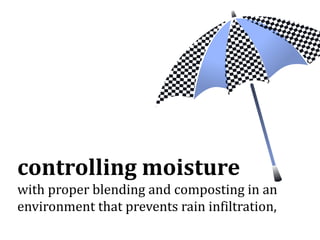 controlling moisture
with proper blending and composting in an
environment that prevents rain infiltration,
 