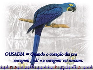 OUSADIA = Quando o coração diz pra coragem , vá! e a coragem vai mesmo. 