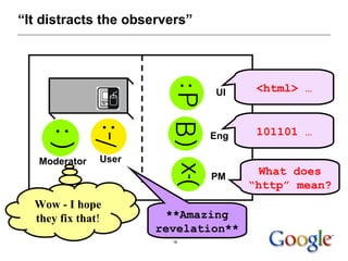 “ It distracts the observers” UI Eng PM Moderator User What does “http” mean? 101101 … **Amazing revelation** Wow - I hope...