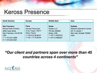 Keross Presence “ Our client and partners span over more than 45 countries across 4 continents” 