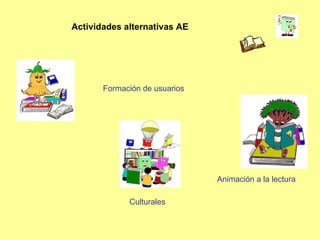 Actividades alternativas AE Formación de usuarios Animación a la lectura Culturales 