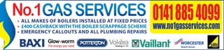No.1
• 	All makes of boilers installed at Fixed Prices
• 	£400 Cashback with the Boiler Scrappage Scheme
                                                    0141 885 4099
                                                    www.no1gasservices.com
• 	Emergency Callouts and All Plumbing Repairs
 