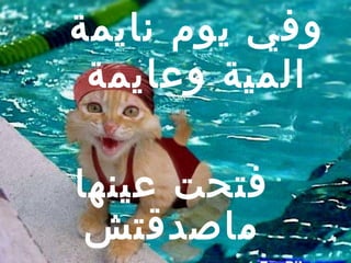 ‫وفي يوم نايمة‬
 ‫المية وعايمة‬

‫فتحت عينها‬
 ‫ماصدقتش‬
 