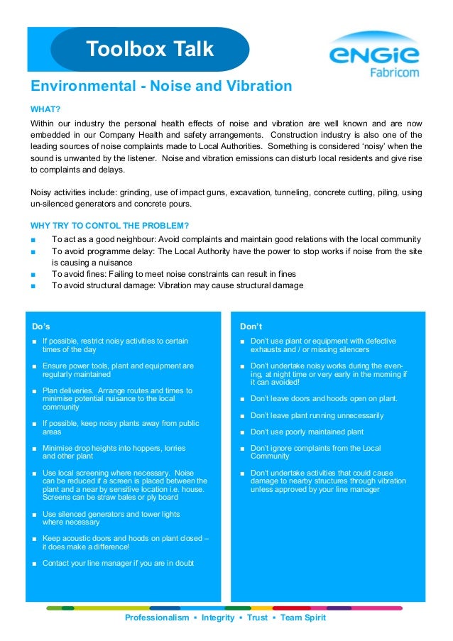 TOOLBOX TALK noise and vibration