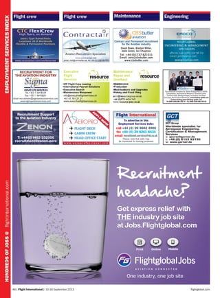 HUNDREDSOFJOBS@flightglobal.com/jobsRECRUITMENT
flightglobal.com/jobs
EMAIL recruitment.services@rbi.co.uk CALL +44 (20) 8652 4900 FAX +44 (20) 8652 4877
Getting careers off the ground
flightglobal.com 10-16 September 2013 | Flight International | 43
Try Flightglobal Training’s new site for the fastest
route to building your aerospace and aviation career
Training courses to take you there
ZZZÀLJKWJOREDOFRPWUDLQLQJ
Build your career
Focus on the client -
Focus on ValueLet your career take off
Design Project Engineer – Avionics / Mechanical
We are inviting applications from Design Project Engineers to join our EASA Part 21J, approved Design Organisation in Redhill, Surrey. As part of Bristow
Technical Services, the Design Organisation provides technical and design expertise in support of the Bristow Group and to our External Customers.
Responsible to the Head of Design, your duties will include but not limited to:
• Researching and designing aircraft modifications that meet future operational or mandatory requirements;
• Compiling and/or approving design documentation under the Organisation’s EASA Part 21, Subpart J Approval;
• Ensuring design work meets compliance with appropriate approvals and airworthiness requirements;
• Delivering Project Management of modification programmes;
• Working closely with Bristow’s EASA Part 21G Approved Production Organisation on manufacturing issues and modification kit production;
• Providing technical support and rectification action in response to operational problems, incidents and AOG situations, ensuring safety and airworthiness
whilst minimising operational disruption and costs;
• Liaising with internal Departments, Aircraft Manufacturers, Equipment Vendors and Regulatory Bodies;
• Collaborating with Technical Specialists, as required, in relation to the interdisciplinary aspects of design projects;
• Reviewing technical documents issued by Aircraft Manufacturers, Equipment Vendors and Regulatory Bodies, assessing the implications and implementing
the appropriate actions to ensure continued compliance with regulatory requirements;
• Negotiating, as necessary, with regulatory authorities to obtain approval for major modifications;
• Representing the company, on a technical basis, at industry working groups, meetings and conferences.
Skills / Experience
• Aviation related, Engineering Degree, HND or other Professional Qualifications and knowledge equivalent to an EASA B1.3/B2 License Holder;
• Previous experience in an aviation related engineering design / development role. Preference will be given to candidates who can demonstrate suitability to
hold CVE status within an EASA Part 21J Design Organisation;
• Must be thorough, detailed and analytical in approach to work with an ability to provide innovative solutions to problems;
• Strong, demonstrable negotiation and interpersonal skills;
• Excellent verbal and written communication skills;
• Ability to work on own initiative or/and as part of a team;
• Flexible with the ability to adapt to changing demands;
• Able to make clear-cut decisions and communicate these effectively;
• Ability to meet strict deadlines and work under pressure;
• Proficient in the use of Microsoft Office and Web Based Software;
• A working knowledge of AUTO-CAD would be desirable.
To apply please submit an online application together with a covering letter and CV at: www.bristowgroup.com/careers
 