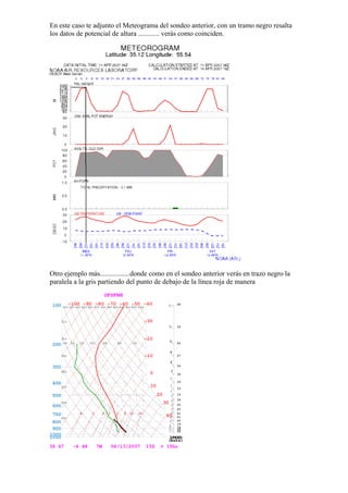 En este caso te adjunto el Meteograma del sondeo anterior, con un tramo negro resalta
los datos de potencial de altura ............ verás como coinciden.




Otro ejemplo más.................donde como en el sondeo anterior verás en trazo negro la
paralela a la gris partiendo del punto de debajo de la línea roja de manera
 