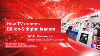 Page 1November 13, 2014
Dr. Christian Wegner
Digitalvorstand | Chief Digital Officer
NOAH Conference
November 13, 2014 | London
How TV creates
Billion-$ digital leaders
 