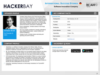 37
COMPANY PROFILE
▪ Hackerbay is a software innovation company from Silicon Valley. We are
embedding hacker culture in or...