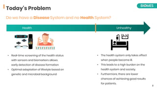 Do we have a Disease System and no Health System?
Health Unhealthy
2
• The health system only takes effect
when people bec...