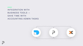 INTEGRATION WITH
BUSINESS TOOLS —
SAVE TIME WITH
ACCOUNTING ADMIN TASKS
