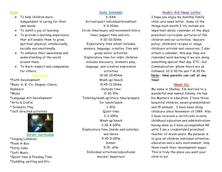Noah's ark quality child care brochure