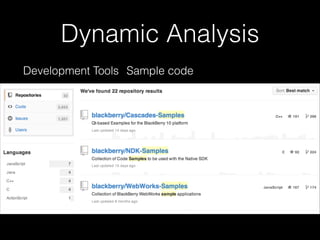 Dynamic Analysis
Development Tools Sample code
 