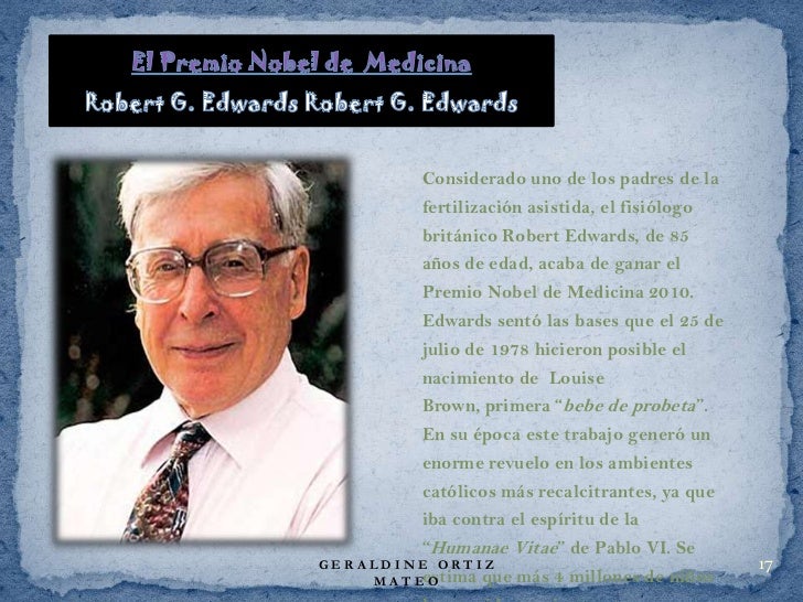 Resultado de imagen para Edwards, que en 2010 recibió el Premio Nobel de Medicina