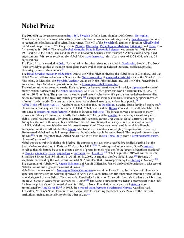 Nobel prize | PDF