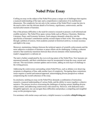 Nobel Prize Essay. California State University Chico PDF
